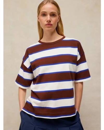 White Stuff Kat stripe midweight tee brown multi