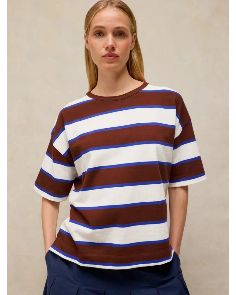White Stuff Kat stripe midweight tee brown multi