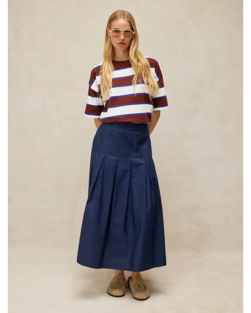 White Stuff Kat stripe midweight tee brown multi