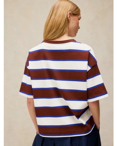 White Stuff Kat stripe midweight tee brown multi