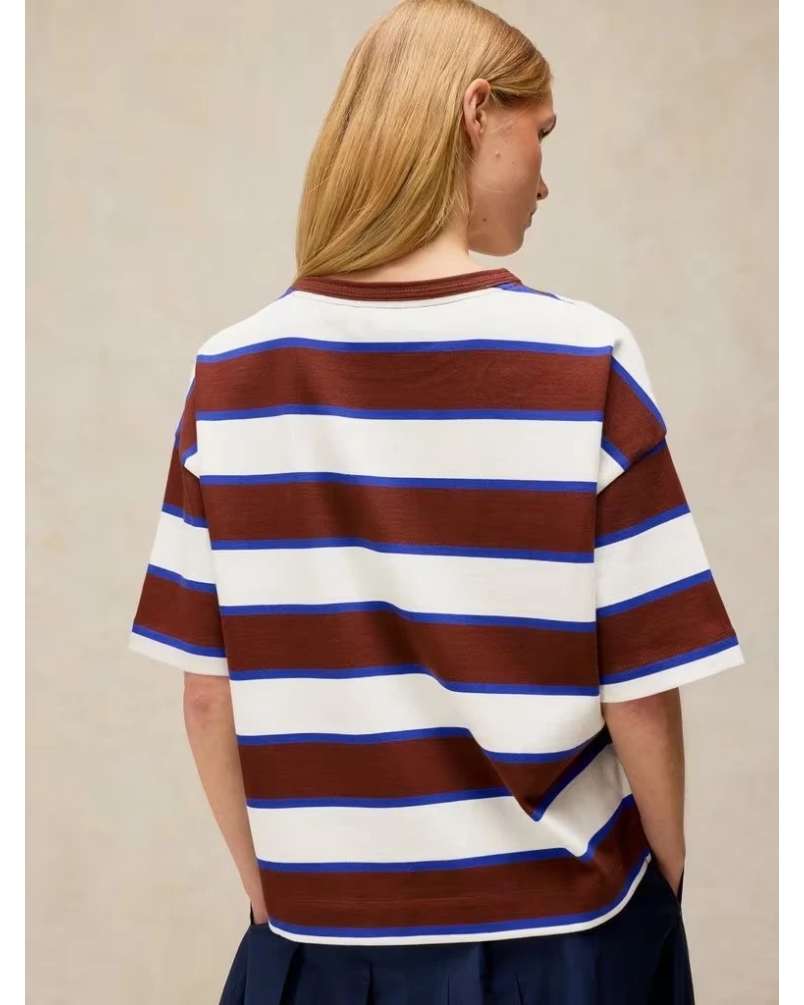 White Stuff Kat stripe midweight tee brown multi