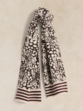 White Stuff Jacquard animal pattern scarf brown multi