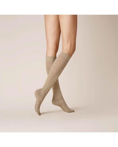 Kunert Soft wool cotton kniekousen beige-melange