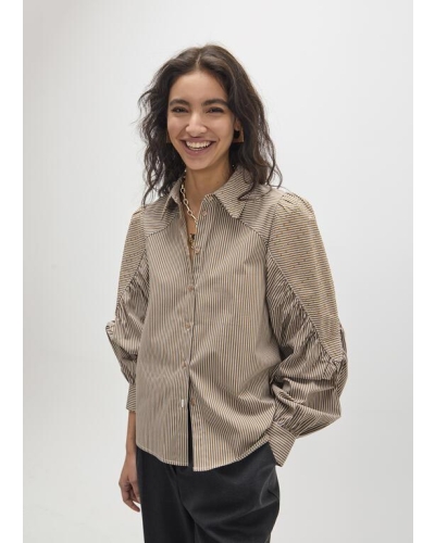 Lola Casademunt Shirt with stripes and tone-on-tone strass brown/ecru