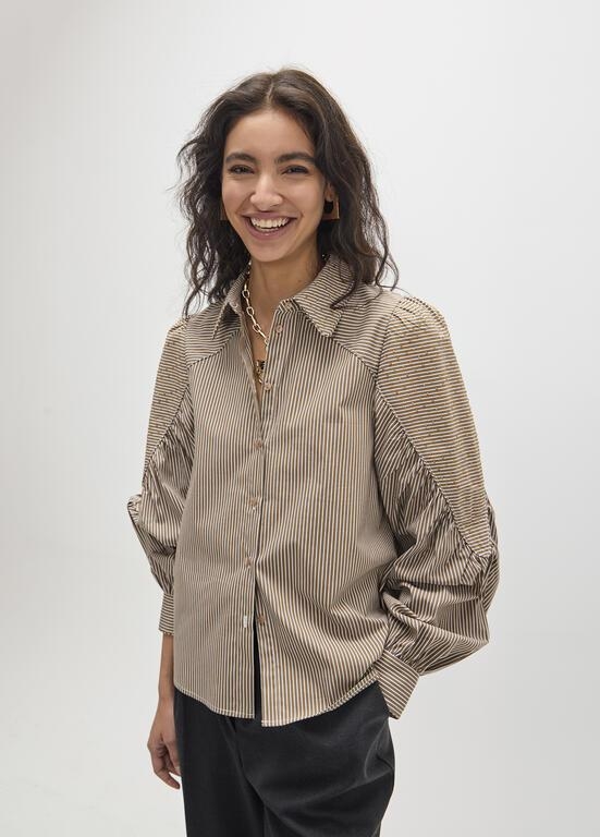 Lola Casademunt Shirt with stripes and tone-on-tone strass brown/ecru