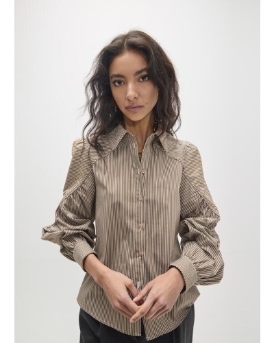 Lola Casademunt Shirt with stripes and tone-on-tone strass brown/ecru