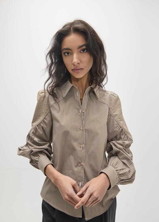 Lola Casademunt Shirt with stripes and tone-on-tone strass brown/ecru
