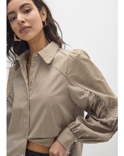Lola Casademunt Shirt with stripes and tone-on-tone strass brown/ecru