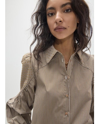 Lola Casademunt Shirt with stripes and tone-on-tone strass brown/ecru