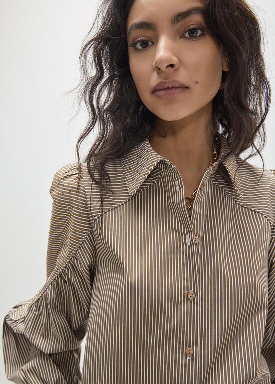 Lola Casademunt Shirt with stripes and tone-on-tone strass brown/ecru