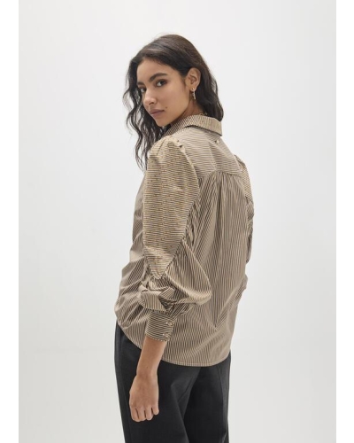 Lola Casademunt Shirt with stripes and tone-on-tone strass brown/ecru