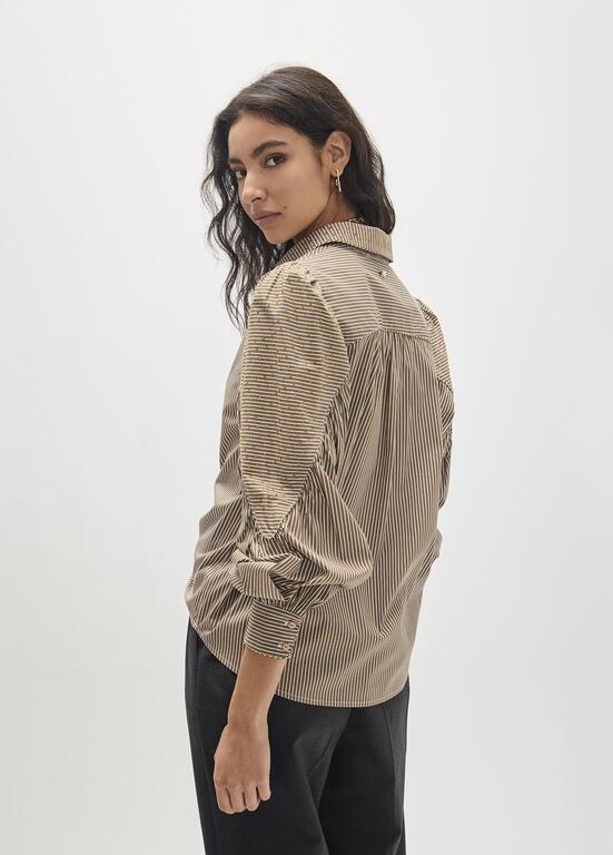 Lola Casademunt Shirt with stripes and tone-on-tone strass brown/ecru