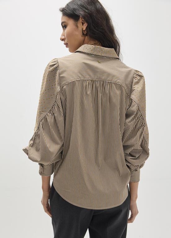Lola Casademunt Shirt with stripes and tone-on-tone strass brown/ecru