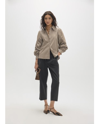Lola Casademunt Shirt with stripes and tone-on-tone strass brown/ecru
