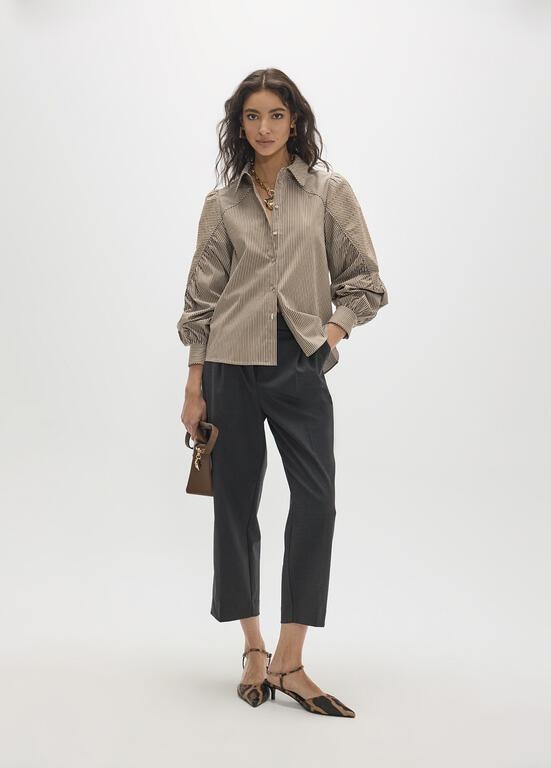 Lola Casademunt Shirt with stripes and tone-on-tone strass brown/ecru