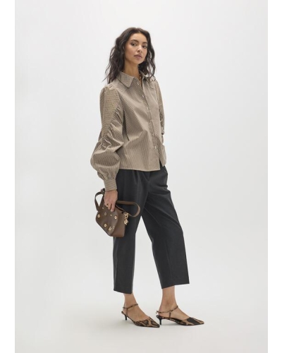 Lola Casademunt Shirt with stripes and tone-on-tone strass brown/ecru