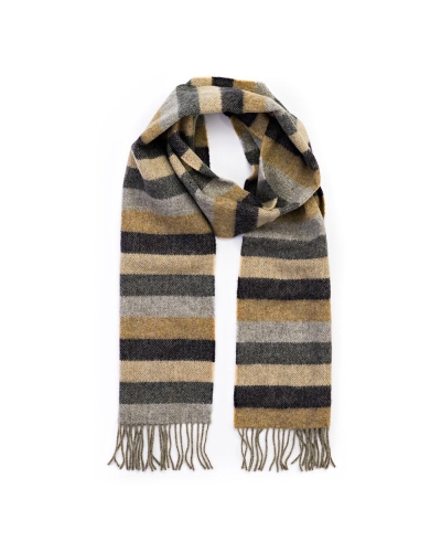 John Hanly Irish wool scarf grey/camel/silver stripe herringbone