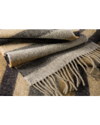 John Hanly Irish wool scarf grey/camel/silver stripe herringbone
