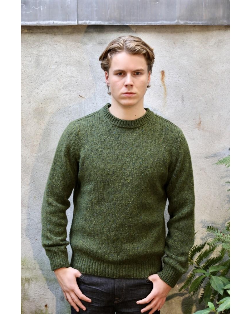 Fisherman out of Ireland Donegal fleck crew neck sweater seaweed