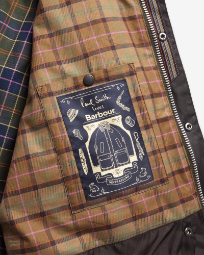 Babour x Paul Smith Transport windowpane wax jacket rustic/bark