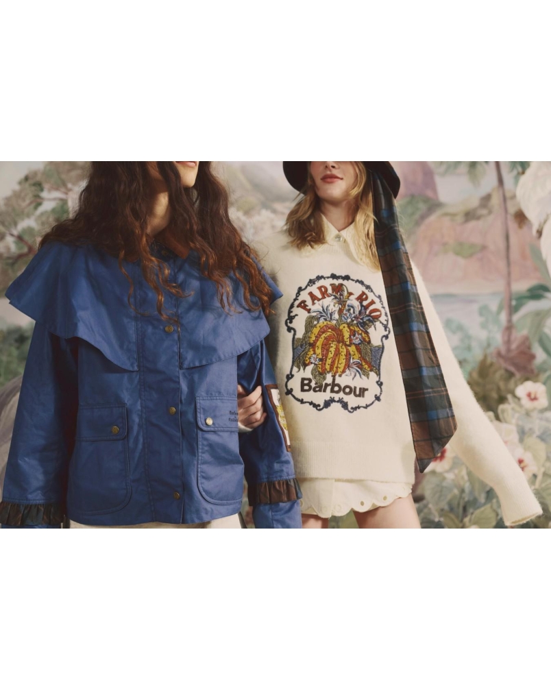 Barbour x Farm Rio Venosa wax jacket true navy/tropical tea tartan