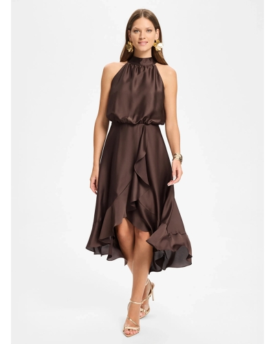 Swing Satin cocktail dress brown chocolate brown