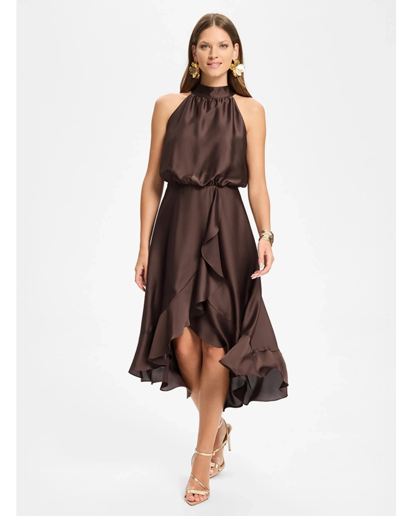 Swing Satin cocktail dress brown chocolate brown