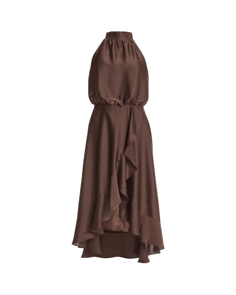 Swing Satin cocktail dress brown chocolate brown