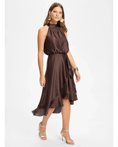 Swing Satin cocktail dress brown chocolate brown