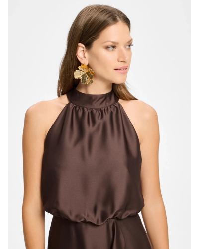 Swing Satin cocktail dress brown chocolate brown