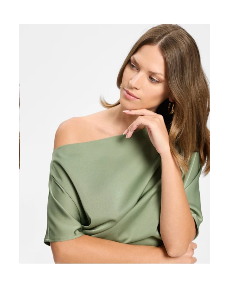 Swing Satin off-shoulder top pistachio green