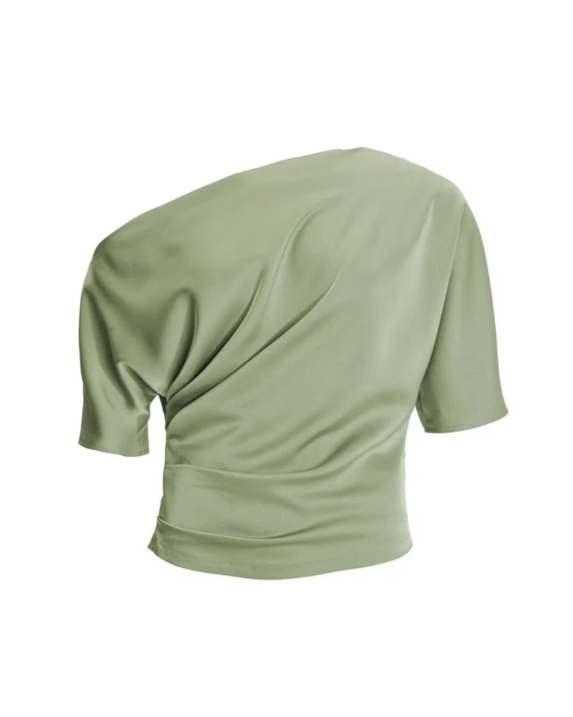 Swing Satin off-shoulder top pistachio green