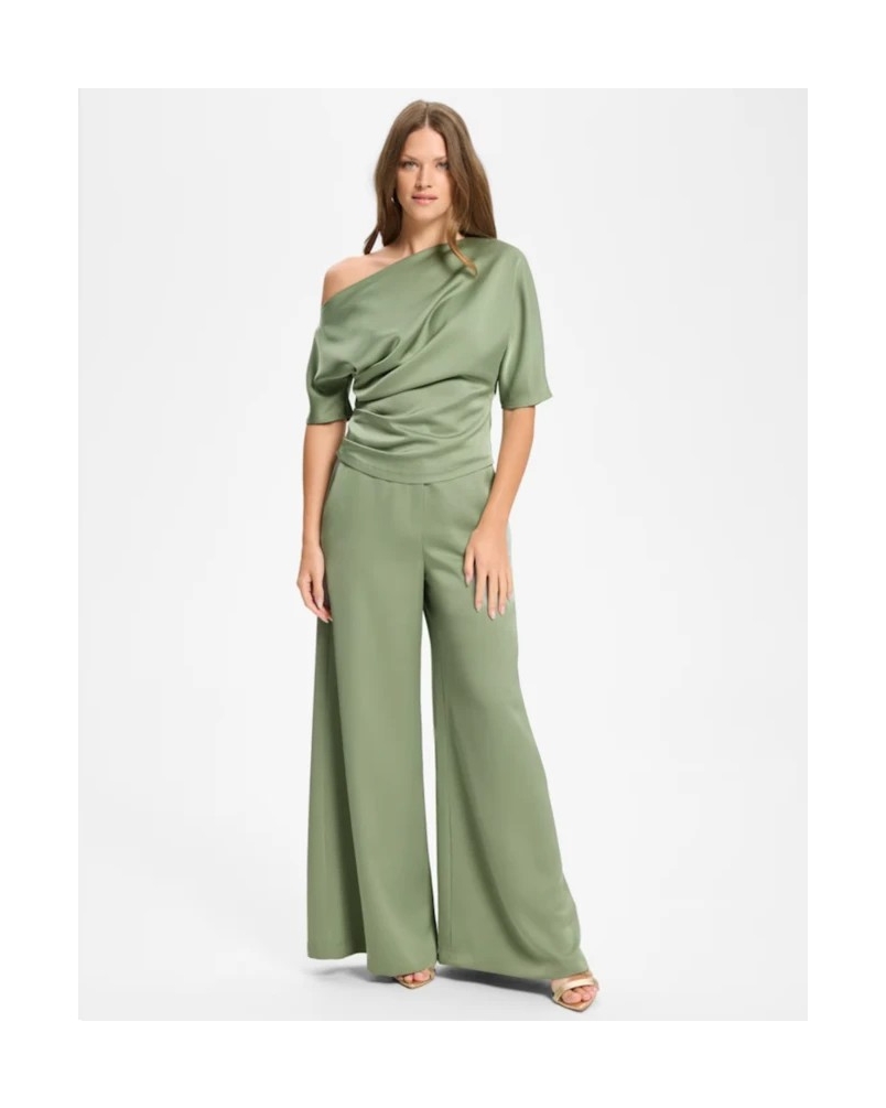 Swing Satin off-shoulder top pistachio green
