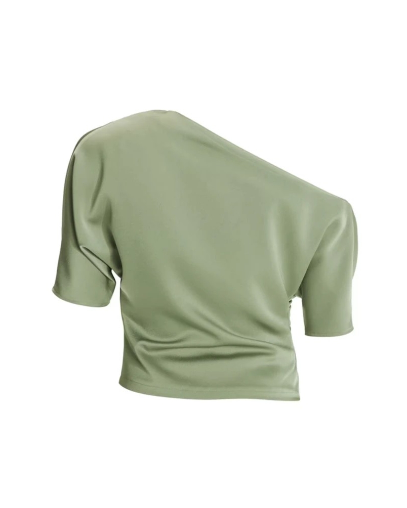 Swing Satin off-shoulder top pistachio green