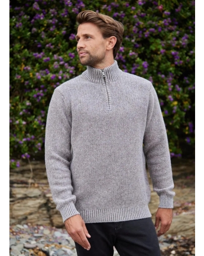 FISHERMAN OUT OF IRELAND Fisherman Seed stitch zip neck sweater