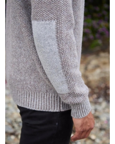 Fisherman Seed stitch zip neck sweater pebble