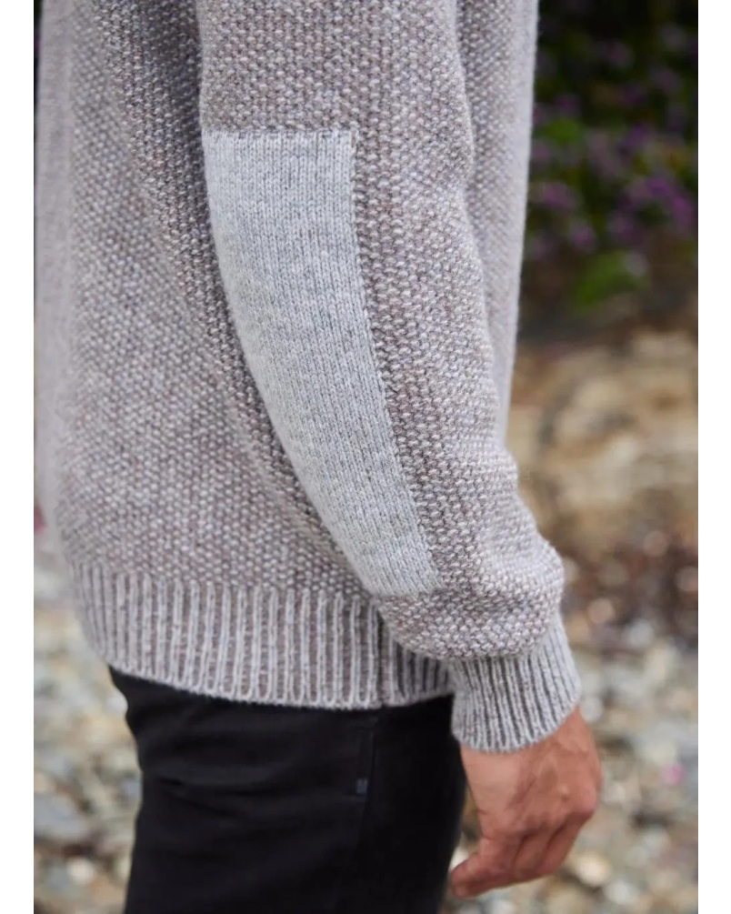 Fisherman Seed stitch zip neck sweater pebble