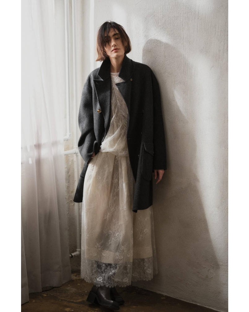 Rabens Saloner Leanna - Double felt wool coat dark grey melange