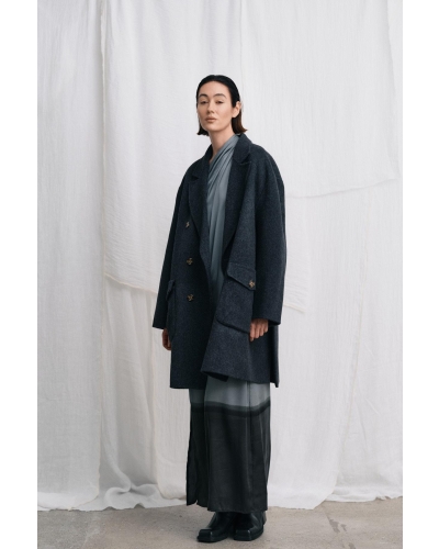 Rabens Saloner Leanna - Double felt wool coat dark grey melange