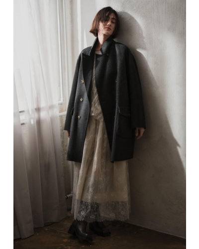 Rabens Saloner Leanna - Double felt wool coat dark grey melange