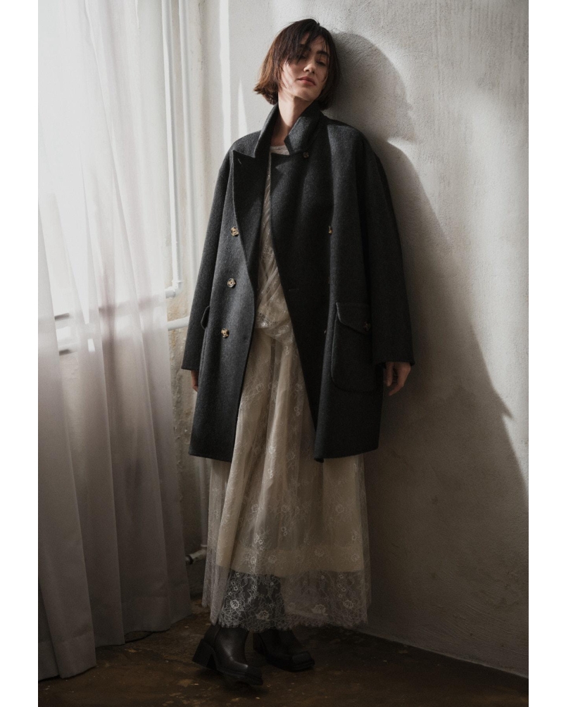 Rabens Saloner Leanna - Double felt wool coat dark grey melange