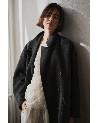 Rabens Saloner Leanna - Double felt wool coat dark grey melange