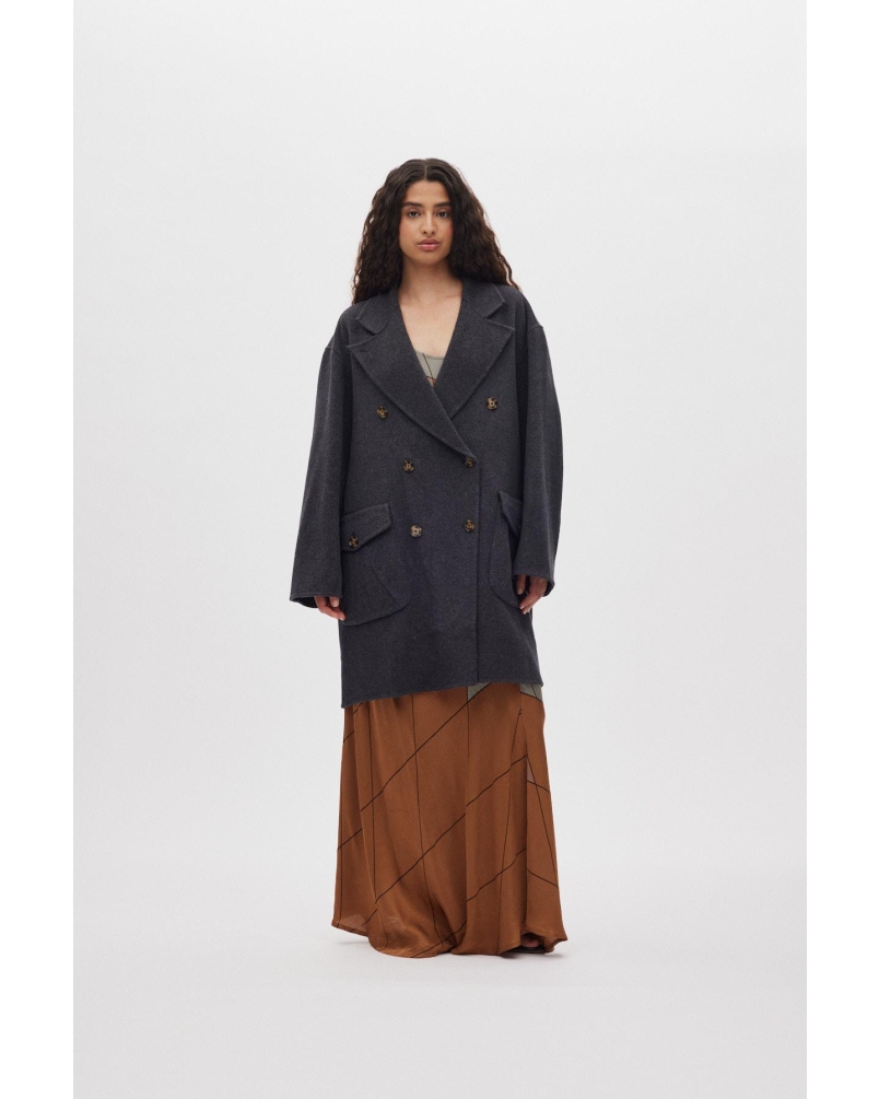 Rabens Saloner Leanna - Double felt wool coat dark grey melange