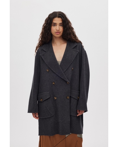 Rabens Saloner Leanna - Double felt wool coat dark grey melange
