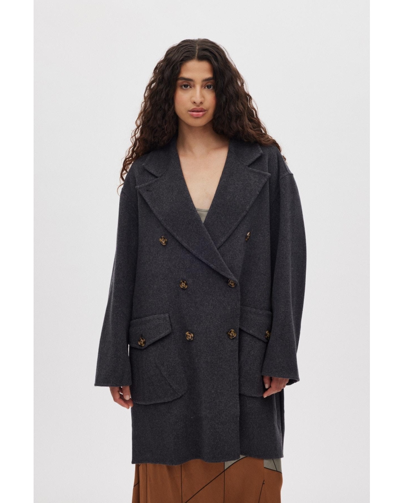 Rabens Saloner Leanna - Double felt wool coat dark grey melange
