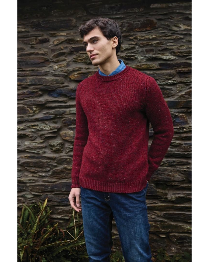 Fisherman Donegal Fleck Crew Neck Sweater cranberry