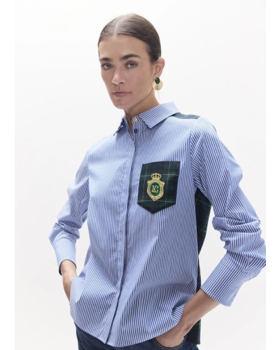 Lola Casademunt Poplin striped shirt and checked back azul-verde