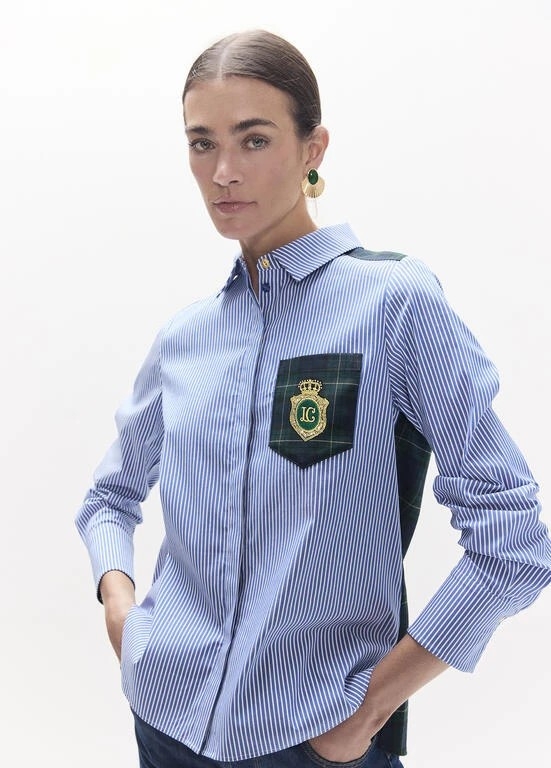 Lola Casademunt Poplin striped shirt and checked back azul-verde