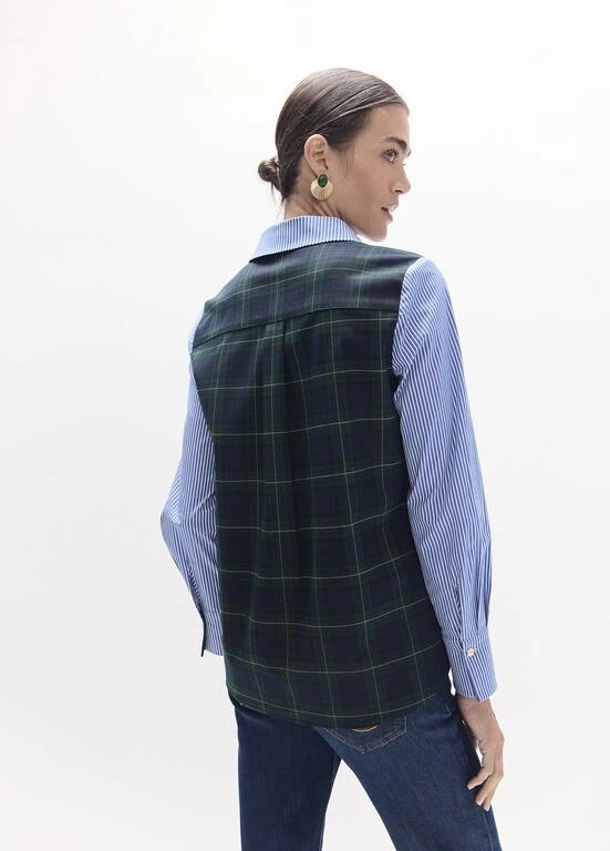 Lola Casademunt Poplin striped shirt and checked back azul-verde