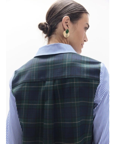 Lola Casademunt Poplin striped shirt and checked back azul-verde